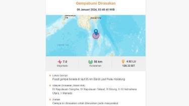 Gempa M 7.0 Guncang Pulau Karatung, Sulut, BMKG: Dirasakan di Kepulauan Talaud, Bitung dan Manado