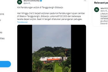 KA Padalungan Anjlok di Dekat Stasiun Tanggulangin Sidoarjo, Jalur Tidak Bisa Dilalui Sementara