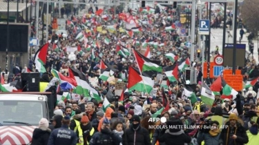 Ribuan Orang di Brussel Belgia Demonstrasi Menuntut Hentikan Genosida di Gaza, Sebut Israel Teroris