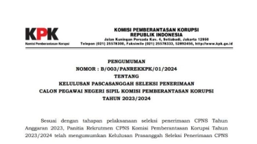 Link Download Pengumuman Hasil Pascasanggah CPNS KPK 2023, File PDF