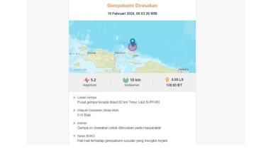 Gempa M 5,2 Guncang Supiori, Papua Pagi Ini, BMKG: Tidak Berpotensi Tsunami
