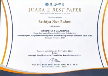 Universitas Pembangunan Jaya Raih Juara II Best Paper Pada Seminar Nasional Pengabdian Kepada Masyarakat (SENMASTER)