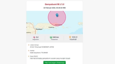 Gempa M 5.2 Guncang Sumenep, Jatim Pagi Ini, BMKG: Tidak Berpotensi Tsunami