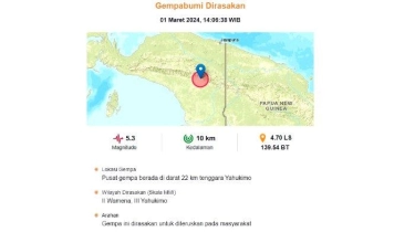 Gempa M 5,3 Guncang Yahukimo Papua Siang Ini, BMKG: Dirasakan di Wamena