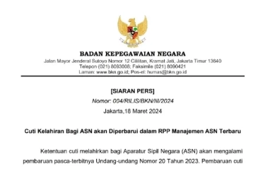 Cuti Kelahiran bagi ASN Bakal Diperbarui dalam RPP Manajemen, BKN Targetkan April 2024 Tuntas 