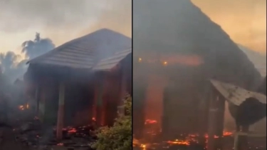 Ngeri! Penampakan Rumah Dinas SMPN 1 Tagulandang Terbakar Akibat Erupsi Gunung Ruang