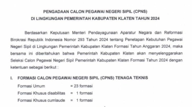 Pemkab Klaten Buka 25 Formasi CPNS 2024, Ini Daftar dan Kualifikasi Pendidikannya