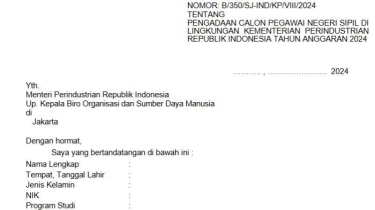 Format Surat Lamaran CPNS Kemenperin 2024, Dibuka untuk 971 Formasi