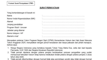 Format Surat Pernyataan CPNS Kemenkumham 2024, Beserta Link Download