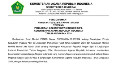 CPNS Kemenag 2024 Lulusan Ma'had Aly Dibuka 5.915 Formasi, Cek Syarat dan Dokumen yang Diunggah