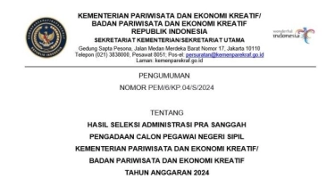 Link Cek Hasil Seleksi Administrasi CPNS Kemenparekraf 2024, Ini Tahap Selanjutnya Bagi yang Lolos