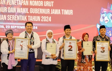 Nomor Urut Cagub-Cawagub Jatim Bernuansa Pilpres: Luluk-Lukmanul 1; Khofifah-Emil 2; Risma-Gus Hans 3