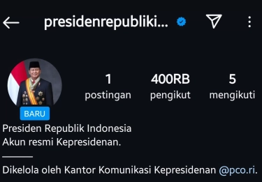 Presiden Prabowo Punya Akun Instagram Baru, Dikelola Pihak Istana dan Akan Berisi Kegiatan Kenegaraan