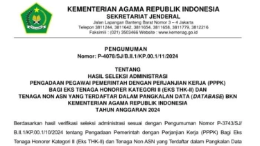 Link Pengumuman Hasil Seleksi Administrasi PPPK Kemenag 2024 Periode 1, Masa Sanggah 12-14 November