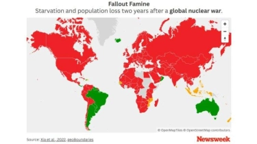 Peta Menunjukkan Negara Mana yang Paling Aman jika Terjadi Perang Nuklir dan Krisis Kelaparan
