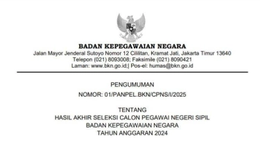 BKN Umumkan Hasil Akhir CPNS 2024, Cek Nama Peserta yang Lolos di Sini