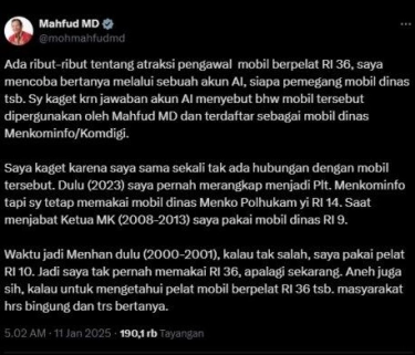 Kontroversi Mobil RI 36: Mahfud MD Ikut Penasaran dan Cari Tahu Pemiliknya