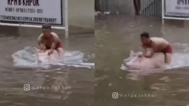 Mirip Dewa Nordik! Aksi Pria Tunggangi Babi saat Banjir Cengkareng Dikaitkan dengan Mitologi Kuno
