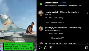 Bule Heran Melihat Prajurit TNI AU Cuci F-16 Seperti Cuci Motor, Netizen Indonesia: Lengah Dikit Buka Usaha Steam Jet Tempur