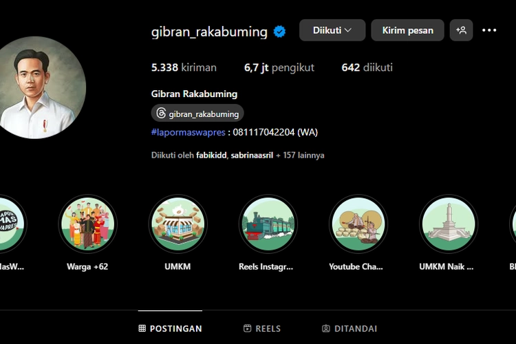 Gibran “Unfollow'' Akun Terkait Judol: Berganti Username 7 Kali, Sudah Lapor ke Komdigi