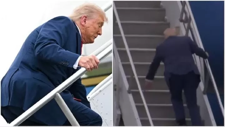 Viral Donald Trump Tersandung di Tangga Pesawat Air Force One: Kena Karma Politik
