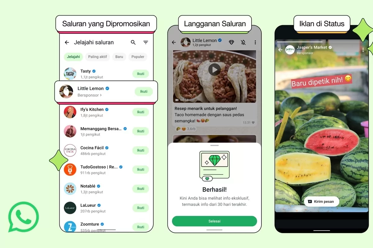WhatsApp Hadirkan Fitur Baru di Tab Pembaruan: Langganan Saluran hingga Iklan di Status