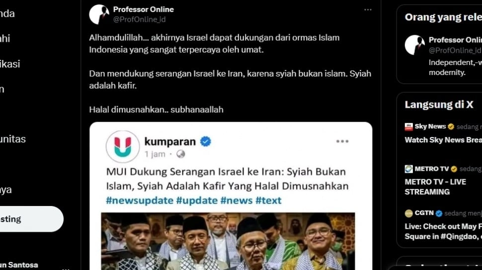 CEK FAKTA: MUI Dukung Israel Serang Iran, Sebut Syiah Kafir Halal Dimusnahkan, Benarkah?
