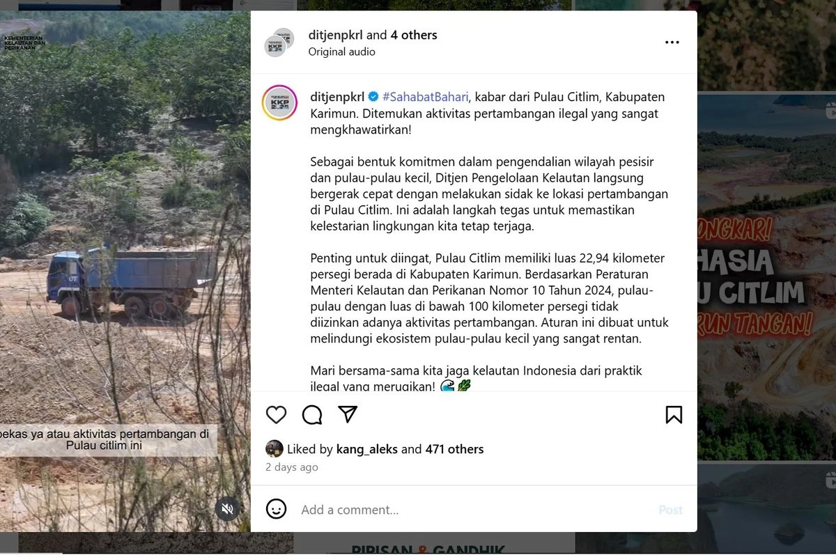 KKP Ungkap Tambang Ilegal Cemari Perairan di Pulau Citlim Kepri