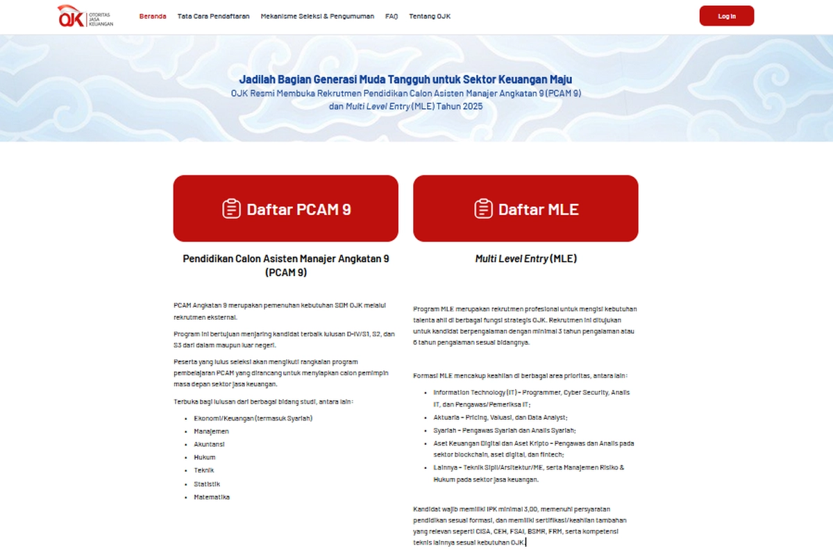 PCAM OJK 2025 Dibuka: Cek Syarat, Cara Daftar, dan Formasi Lengkap