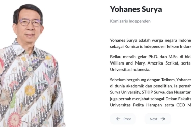 Yohanes Surya Mengundurkan Diri dari Jabatan Komisaris Independen Telkom (TLKM)