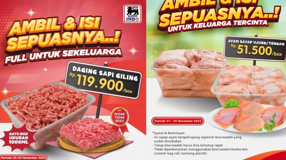 Promo Superindo Hari Ini: 29 November 2025 Borong Sepuasnya Daging Giling Cuma Rp100 Ribuan!