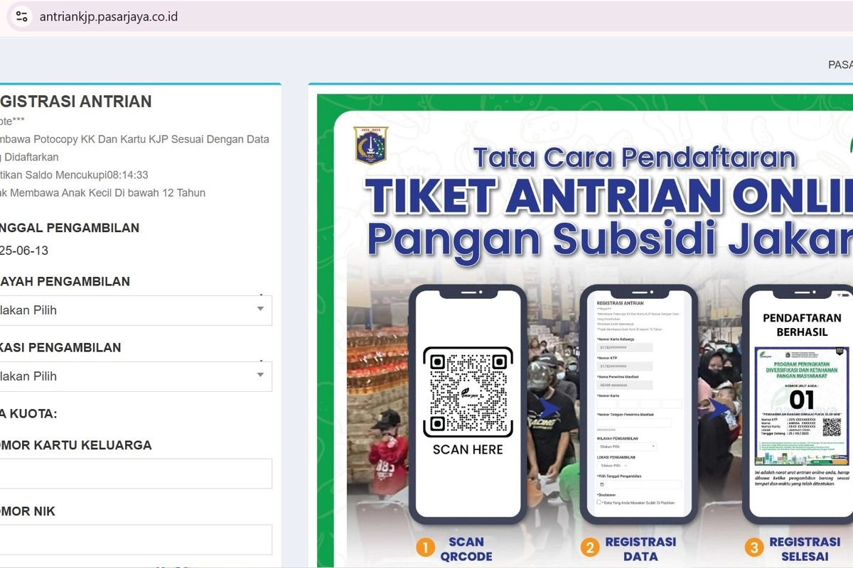 Cara Daftar Antrian KJP Pasar Jaya 2025 Online, Cek Tiket dan Jadwal Ambil Sembako Subsidi