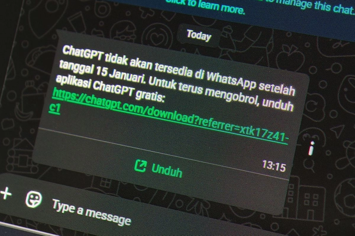 Saya Dapat Pesan ChatGPT Pamitan dari WhatsApp Disertai Link, Asli atau Penipuan?