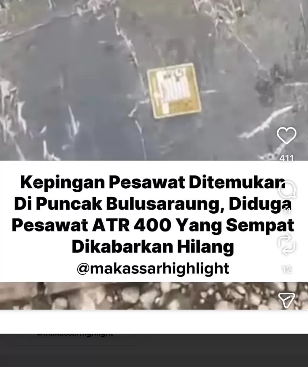 Pesawat ATR 400 Hilang Kontak di Maros Sulsel, Video Dugaan Jatuh di Gunung Bulusaraung Beredar di Media Sosial