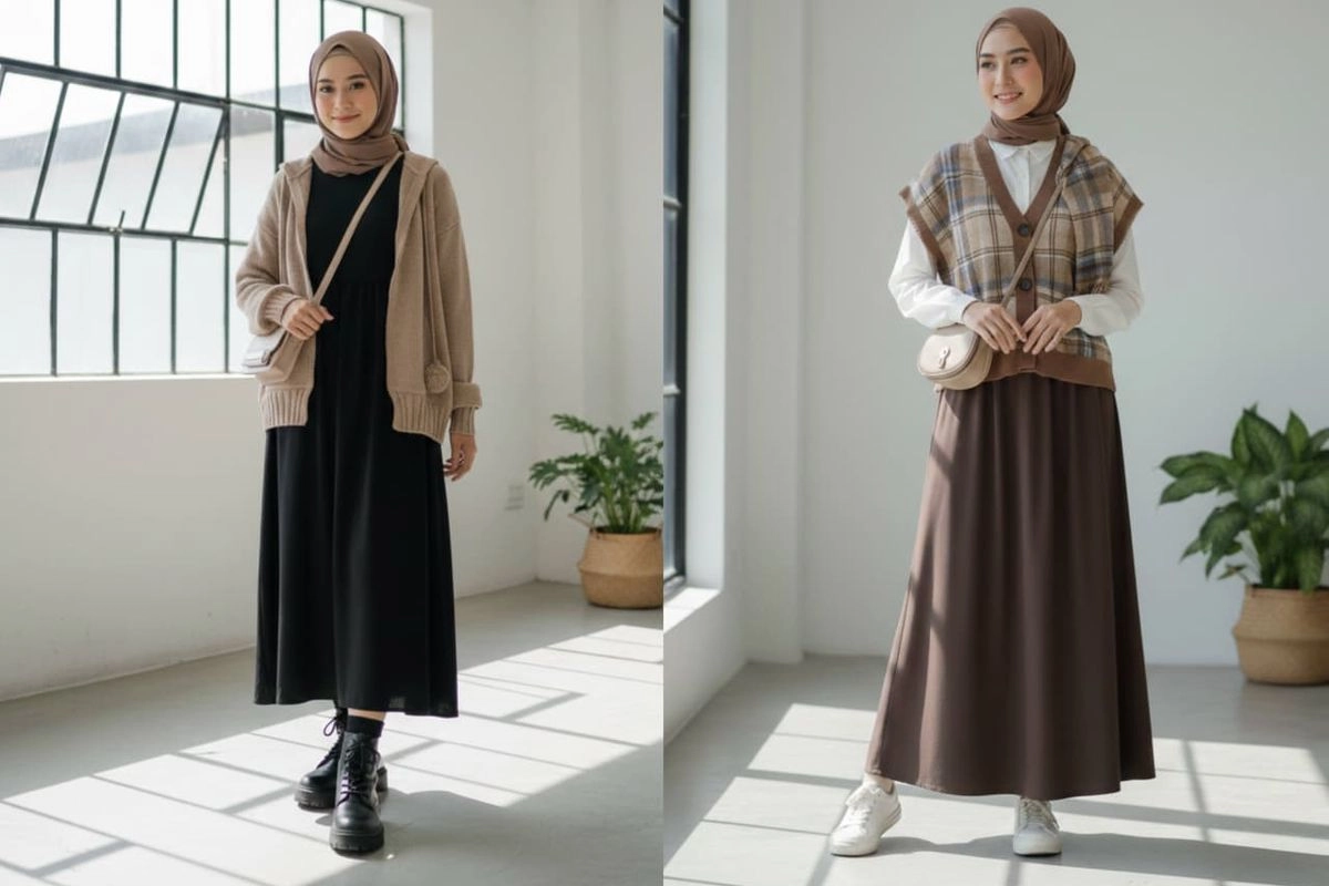 5 Inspirasi Outfit Bukber Serba Coklat yang Hijab Friendly