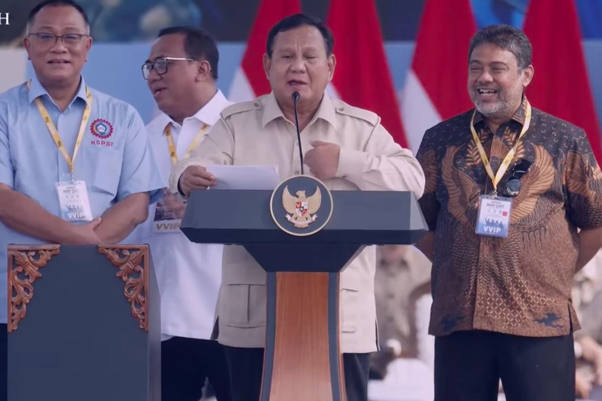 Prabowo di Panggung May Day: Gue Presidennya, Bukan Teddy Indra Wijaya