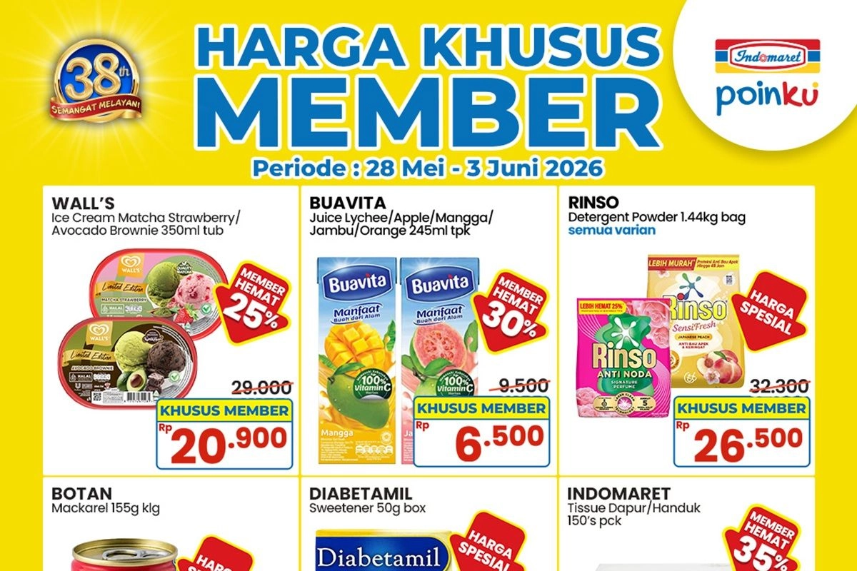 Promo Indomaret Harga Khusus Member 28 Mei-3 Juni 2026, Rinso 1,4 Kg Diskon Besar