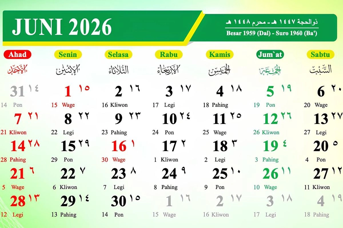 Kalender Juni 2026, Ada Long Weekend?