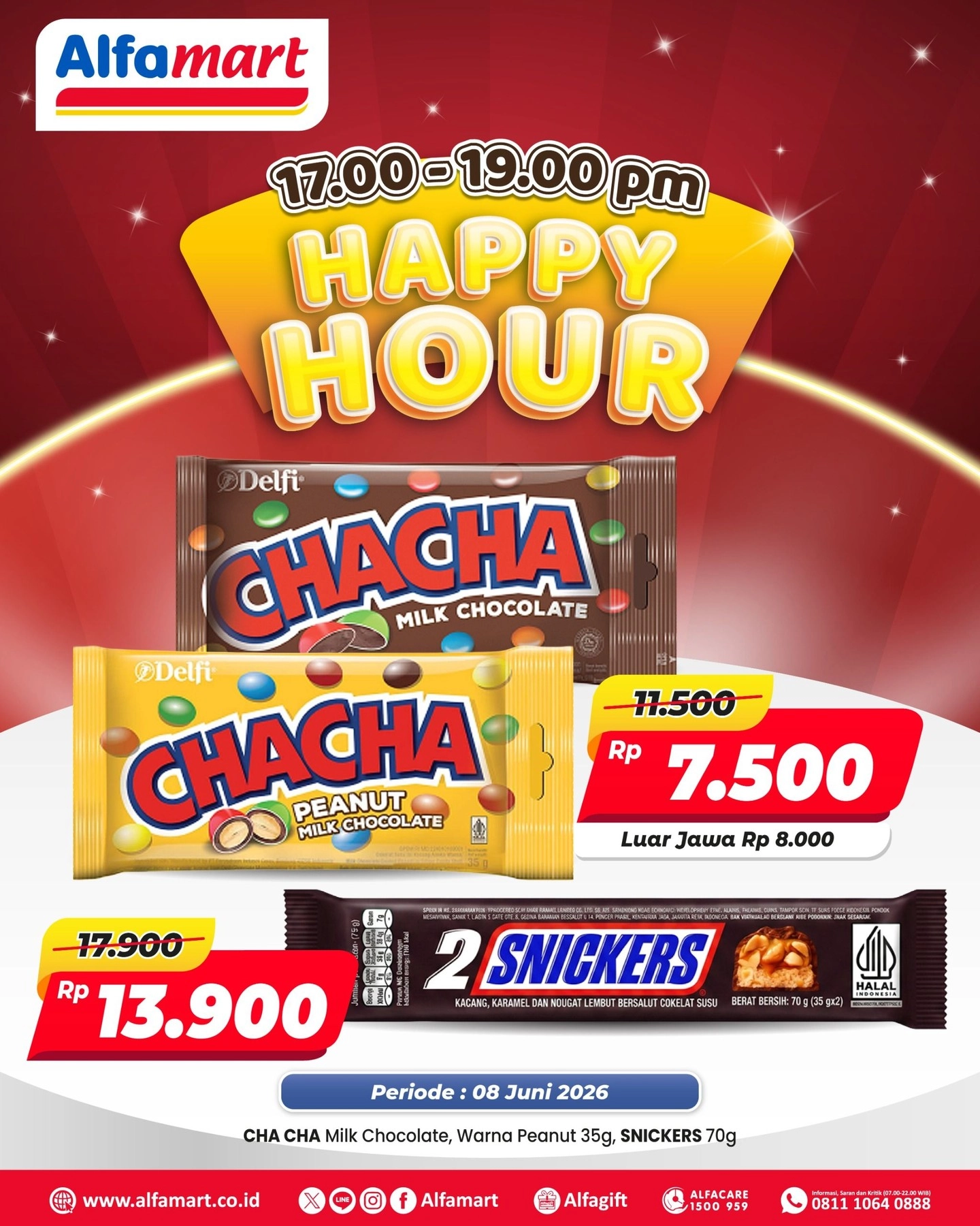 Promo Alfamart Hari Ini 8 Juni 2026, Diskon Happy Hour Cha Cha dan Snickers
